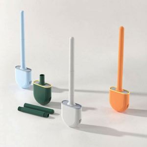 Mini brosse de toilette en plastique, brosse de nettoyage sans angle mort, poignée en acier amovible, écologique, peu encombrante, à fixer au mur - Product Image 3