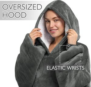 Sweat-shirt à capuche en polyester surdimensionné, couverture portable en sherpa pour se détendre, pull pour adultes, femmes et hommes - Product Image 5