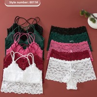 Set Bra Segitiga Gaya Prancis untuk Wanita, Seksi, Berenda, Tanpa Kawat, Punggung Terbuka, Tanpa Bingkai, Dua Potong, Pakaian Dalam Celana Dalam
