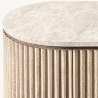 Ensemble de meubles de salon de style américain de luxe Rhoohill, meuble TV en bois massif de chêne, plateau en marbre, console multimédia à 4 portes
