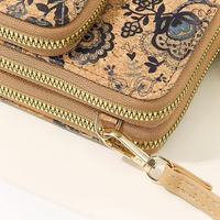 Petit Sac Bandoulière Mini Téléphone Portable en Liège pour Femmes Sac Messager à Trois Fermetures Éclair pour Dames