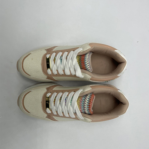 Sneakers de marche multi-textures à plateforme, couleur zigzag, patch tissé, lacets, chaussures décontractées rétro - Product Image 6