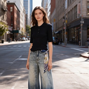 Top Polo da <span class=keywords><strong>Donna</strong></span> in Maglia Nera a Costine, Maglietta Casual a Maniche Corte con <span class=keywords><strong>Colletto</strong></span> per Primavera Estate - Product Image 3