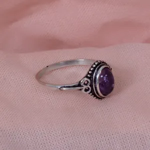 Vintage Oval Gemstone <b>Ring</b> Moonstone Amethyst Silver Plated <b>Brass</b> Jewelry For Women Adjustable Boho <b>Ring</b> Wholesale - Product Image 6