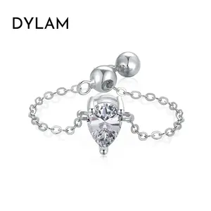 Dylam个性化新设计精致时尚可调节开环链环，带S925银水滴形5A立方氧化锆