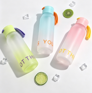 Bouteille d'eau dégradée givrée de luxe 580 ml 2026, vente en gros, logo personnalisé, bouteille en plastique PC résistante à la chaleur avec sangle de transport - Product Image 1