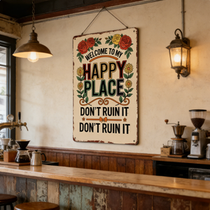 Bienvenue dans <span class=keywords><strong>mon</strong></span> joyeux coin : Décoration murale florale rustique en fer pour <span class=keywords><strong>cuisine</strong></span>, maison, café, mariage et anniversaire - Product Image 2