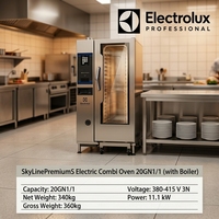 Four combiné électrique professionnel 20 GN 2/1 avec écran tactile, cuiseur vapeur intégré et chaudière 11,1 kW pour cuisine centralisée, hôtellerie et restauration
