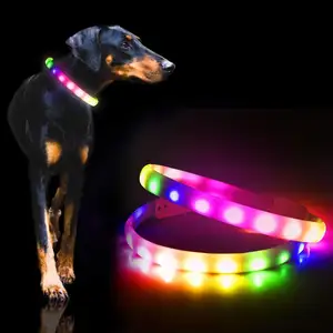 Colorful Changing LED Dog Collar with RGB,Super Bright USB Rechargeable Light Up Improve Pet Safety&Visibility at Day and Night