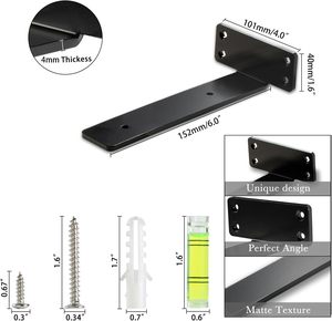 6英寸X 1.3英寸宽重型金属搁板支架黑色浮动L搁板支架1.3英寸高 - Product Image 4