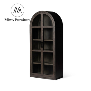 Modern Restaurant Furniture Arched Wooden Wine Cellar Cabinet Custom Glass Door Luxury Display Black Bar Jg-041 Modern - Product Image 5