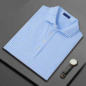 ออกแบบเสื้อโปโลผ้าโพลีเอสเตอร์ผสมสแปนเด็กซ์คุณภาพสูง พิมพ์ลายทั่วตัว ลายทาง ผ้าถักเนื้อสัมผัสพิเศษ สำหรับกอล์ฟ พร้อมโลโก้สั่งทำ - Product Image 4