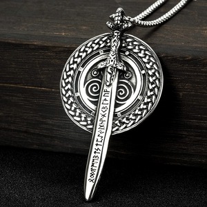 Yunnique – collier en acier inoxydable avec pendentif bouclier et épée viking, bijoux vintage pour hommes, cadeau pour assortir aux vêtements - Product Image 1
