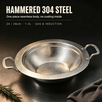 Marmite de service en acier inoxydable 304 martelé, 24 cm et 26 cm, avec double poignée, pour fruits de mer, écrevisses et plats secs, ustensile de cuisson pour restaurant