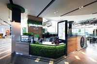 Vitrine à boissons personnalisable haut de gamme moderne et écologique en bois, métal, verre, LED et acrylique, garantie 3 ans pour les centres commerciaux et la vente au détail