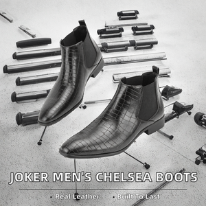 Bottes Chelsea pour homme Joker Fashion, dessus en cuir de vache, fermeture à enfiler, bout carré petit, hauteur de la cheville, résistantes à l'usure, style saison d'automne - Product Image 2