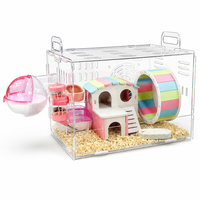 Kandang Hewan Kecil Akrilik Transparan Dua Lapis Habitat Baki Kayu Rumah Geser Horizontal untuk Hamster Gerbil Tikus Dalam Ruangan