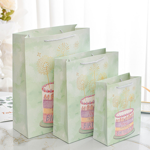 Sacs en papier ivoire imprimés motif gâteau d'<span class=keywords><strong>anniversaire</strong></span> pailleté avec poignée en corde, sacs de courses créatifs à motifs de dessins animés pour cadeaux de fête - Product Image 6