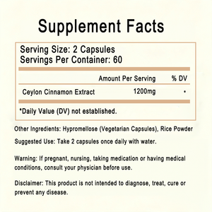 Capsules de cannelle de Ceylan en marque privée OEM ODM |   Extrait de 1200 mg par portion, 120 unités, complément végétarien - Product Image 2