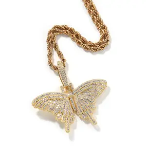 Europa y América Hip-hop Color Mini mariposa colgante collar personalizado versátil diamante-conjunto sólido colgante joyería