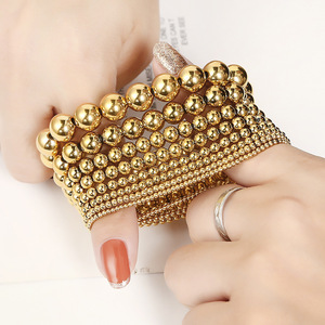 G2094 Gold Plated Stainless Steel Metal Stacked Wholesale <strong>Bracelets</strong> Jewelry Stackable Elastic Stretch Gold <strong>Ball</strong> Beaded <strong>Bracelets</strong> - Product Image 5