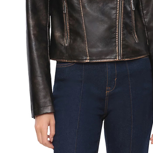 Fabricante de Chaquetas de Cuero Personalizadas, Chaqueta de Cuero Vintage de Lujo con Cierre para Mujer, Chaqueta Negra Encerada para Damas - Product Image 5