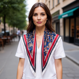 Foulard triangolare in seta 135x60cm con stampa digitale, elegante accessorio moda per donna - Product Image 2