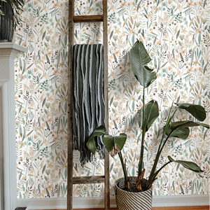 Carta da Parati Adesiva Rimovibile in PVC Impermeabile con Motivi <span class=keywords><strong>Floreali</strong></span> Boho, Adesivo Murale Floreale per Soggiorno - Product Image 3