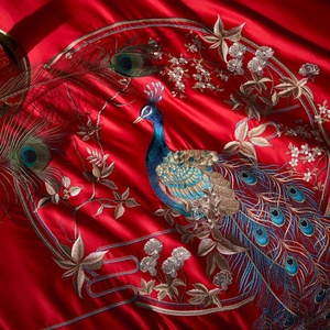 Housse de couette mariée <span class=keywords><strong>rouge</strong></span> romantique haut de gamme coton égyptien broderie housse de couette ensemble de literie de mariage - Product Image 4
