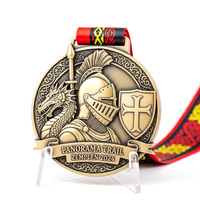 Médaille ronde artisanale en alliage de zinc bronze antique, motif chevalier dragon, bordure 3D en relief, thème Aventure Mondiale, pour événements de trail running