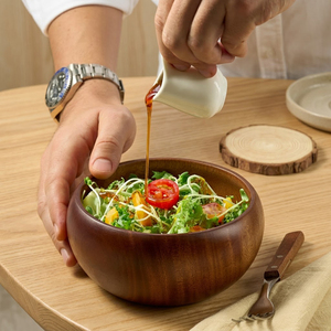 Grand saladier rustique en bois pour réunions familiales, service de salades et présentation de fruits – Vaisselle de cuisine naturelle et durable - Product Image 1