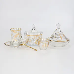 Set di tazze da tè e piattini in vetro personalizzati decorativi da 28 pezzi all'ingrosso