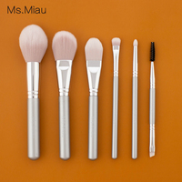 Premium profesyonel Ms.Miau beyaz keçi saç alman sentetik elyaf 6-Piece makyaj fırçası Set özelleştirilebilir kıllar alüminyum