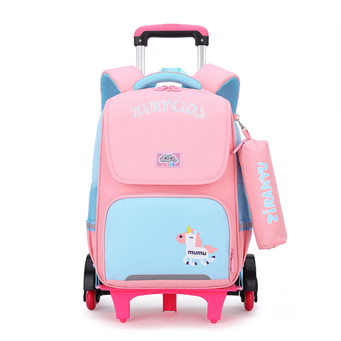 Kids Rolling Backpack Children's Trolley School Bags With Big Wheels Toddler Cute Bookbags for Girls Boys Primary Cartoon Bags