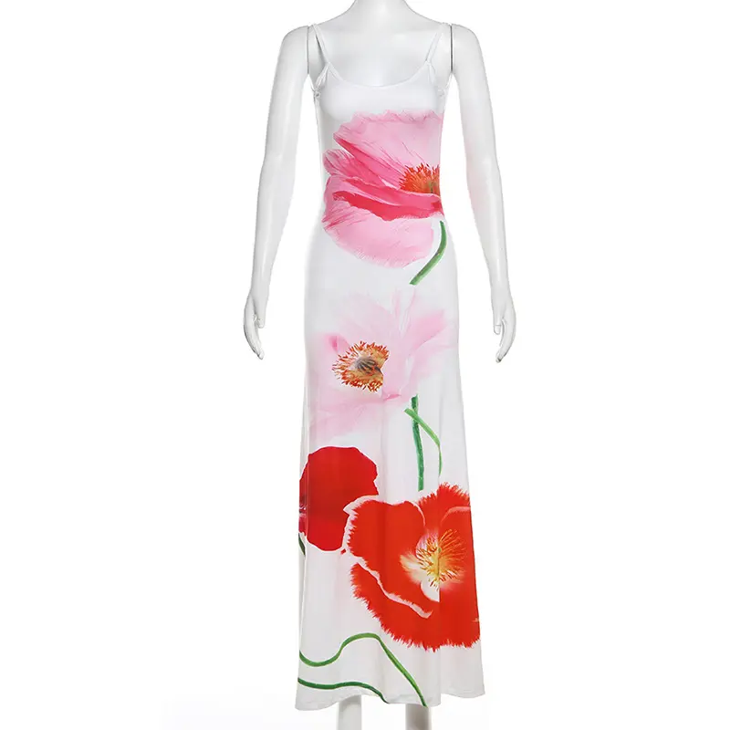 DG320696 Venta caliente estampado floral 2024 vestido Maxi sin espalda con precio bajo