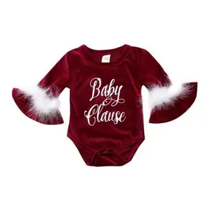 Hot Selling Purple Red Flare Long Sleeve With White Hair Trim Baby Girl Romper