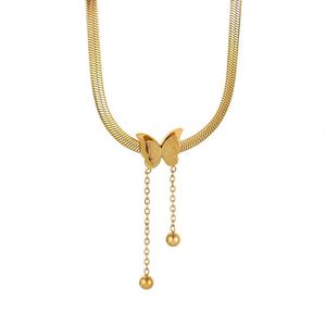 Collar de Cadena de Eslabones de Acero Inoxidable y Titanio con Diamantes Chapados en Oro de Moda, con Mariposa, para Bodas y Fiestas, Regalo Perfecto - Product Image 4