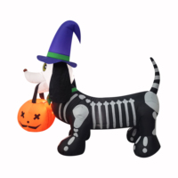 Decoración inflable de Halloween de 1.5 m para exteriores: Perro recogiendo calabaza con LED incorporado para jardín