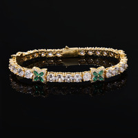 Bracelet de tennis de luxe en zircon cubique vert 5 mm, motif trèfle à quatre feuilles, serti de zircons cubiques 5A, bijou porte-bonheur pour femme, cadeau