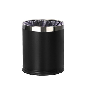 Black Cylindrical Trash Can 5mm <b>Thick</b> Rim Rubber Base Indoor Use - Product Image 3