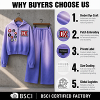 Tuta Sportiva Personalizzata Viola Sbiadito al Sole 360gsm, con Patch Collegiale Sfumato e Pantaloni Larghi, Set Due Pezzi Streetwear OEM ODM