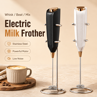 Mousseur à lait électrique avec support, batteur à café portatif à piles, mélangeur en acier inoxydable pour latte, cappuccino, matcha
