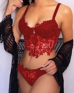 Nuovo 2025 di alta qualità <span class=keywords><strong>Bralette</strong></span> di pizzo nero ricamato due pezzi Lingerie reggiseno e mutandine Set per le donne - Product Image 3