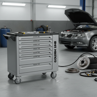 Chariot d'atelier professionnel Goldenline OEM/ODM personnalisable en acier avec 7 tiroirs verrouillables et porte latérale pour outils de mécanicien