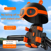 Soporte para Teléfono de Motocicleta con Diseño de Oso Animado, Visera Solar, Bloqueo Automático con un Toque, Antivibración, Soporte Universal para Smartphone de Ciclismo
