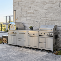 Cuisine d'extérieur en acier inoxydable moderne et personnalisable, résistante aux chocs, évier de cuisine extérieur modulaire aux couleurs froides pour l'arrière-cour