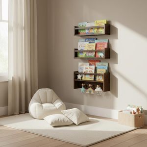 16" Inch Pine Wall-Mounted Floating Bookshelf Hooks Protective for Nursery Kids' Rooms Living Rooms Kitchens Set 3 - Product Image 2