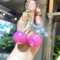 Schattige gradient kersen sleutelhanger, 3D fruit hanger met gouden blad, perfect mode cadeau voor vrouwen, tas & autodecoratie