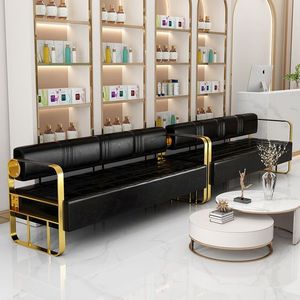 Sofá de Piel Sintética Dorada para Salón de Belleza, Muebles para Peluquería, Área de Espera, Venta Directa de Fábrica - Product Image 1