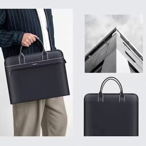 Luxury Oxford Cloth Tote Bag 15.6 Inch <b>Leather</b> Laptop <b>Briefcase</b> Executive Conference Document Organizer for Men - Product Image 3